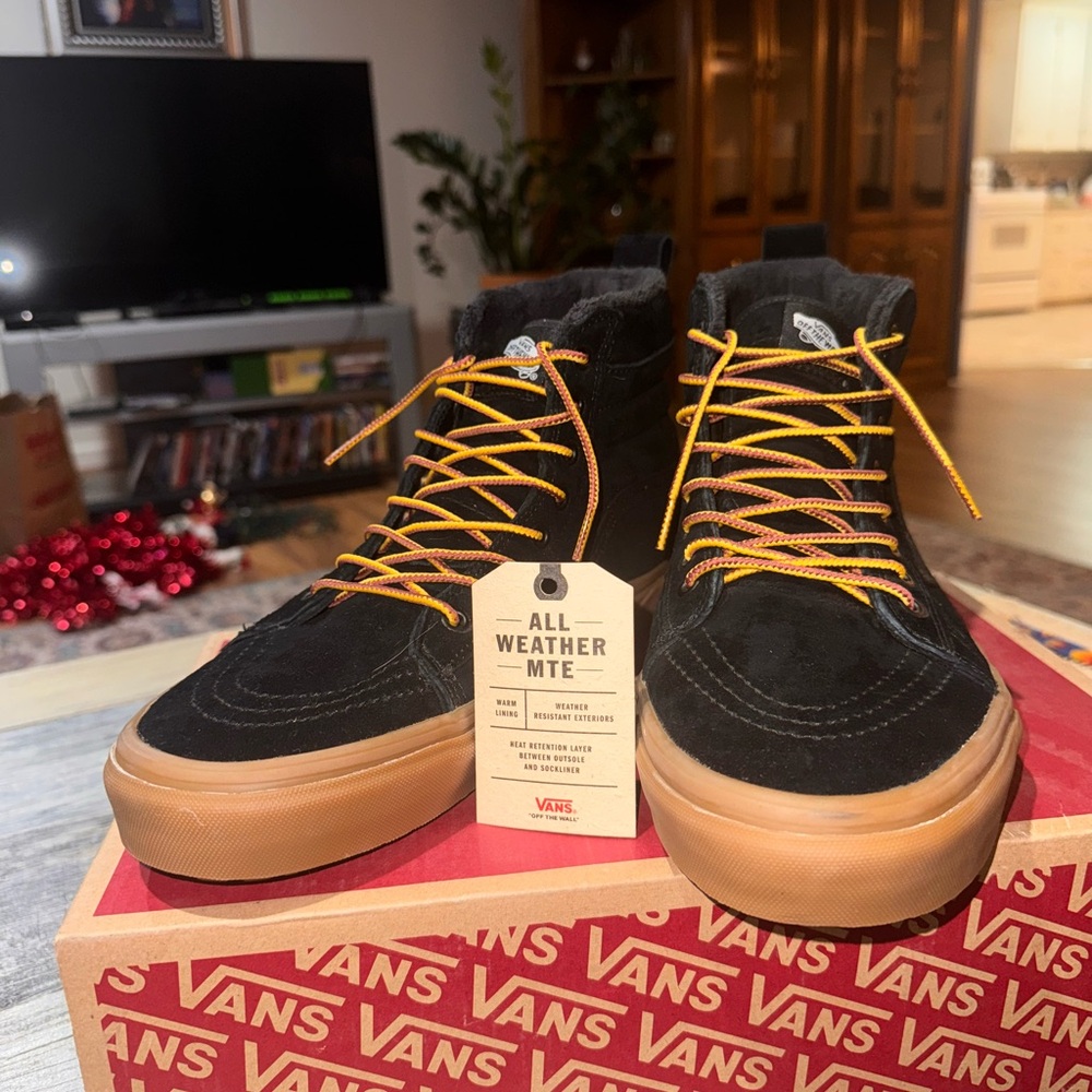 Vans Black and Tan Skate Sneakers with Classic Gum Sole